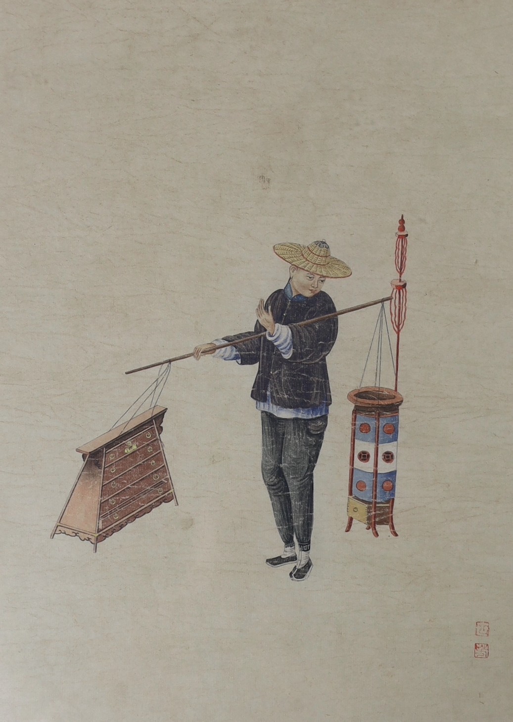 A set of five Chinese paintings on paper of street vendors, 19th century, image 37cm x 27cm